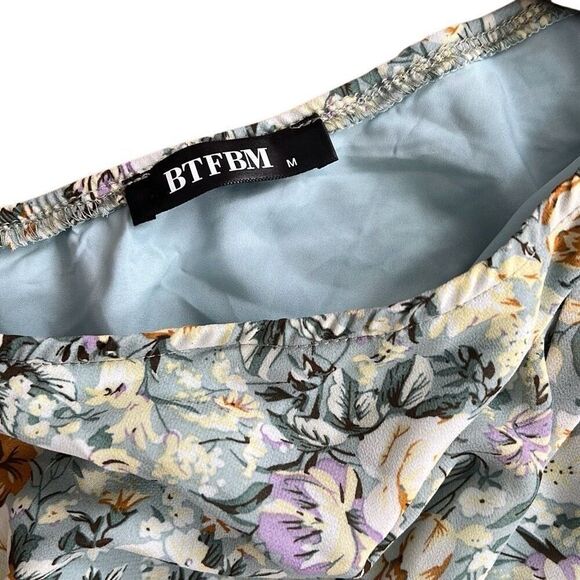 BTFBM Floral Elastic Waist Ruffle Tiered One Shoulder Sundress Multicolor Medium - Picture 5 of 8